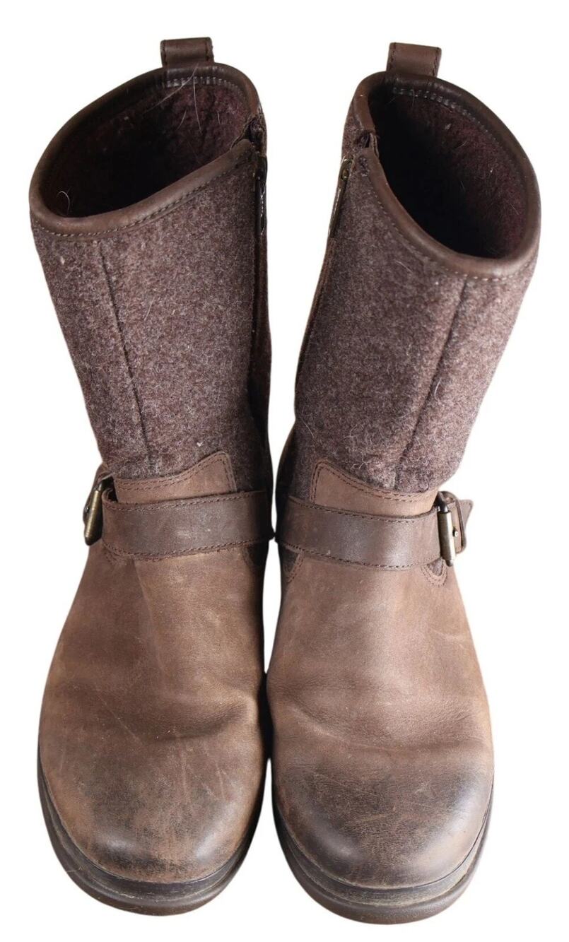 UGG Robbie Waterproof Boots Women's US 7.5 Brown Leather Wool Side Zip 1017377